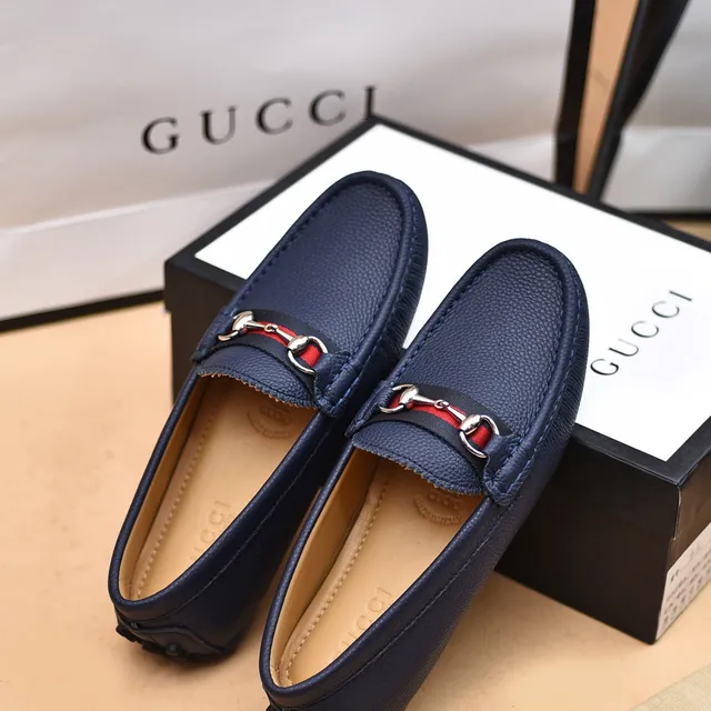 Gucci Horsebit 1955 Bleu marine Cuir grainé Mocassins 2