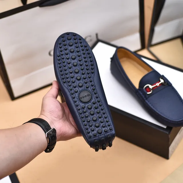 Gucci Horsebit 1955 Bleu marine Cuir grainé Mocassins 4