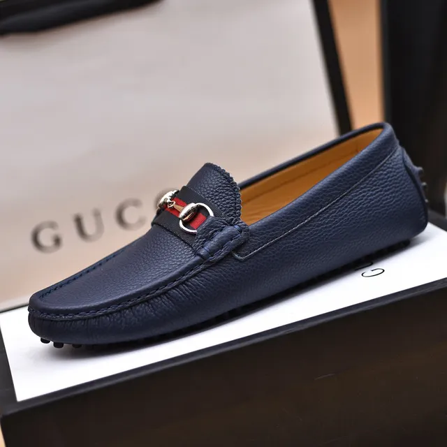 Gucci Horsebit 1955 Bleu marine Cuir grainé Mocassins 5