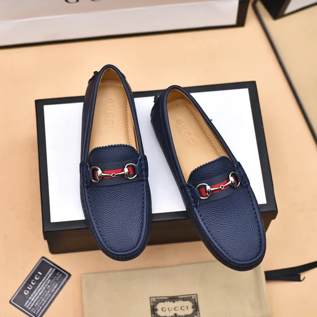 Gucci Horsebit 1955 Bleu marine Cuir grainé Mocassins 7