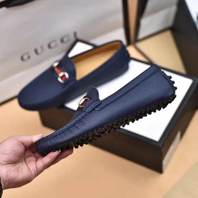 Gucci Horsebit 1955 Bleu marine Cuir grainé Mocassins 8