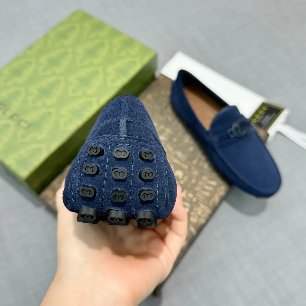Gucci Horsebit 1955 Navy Suede Loafers 4