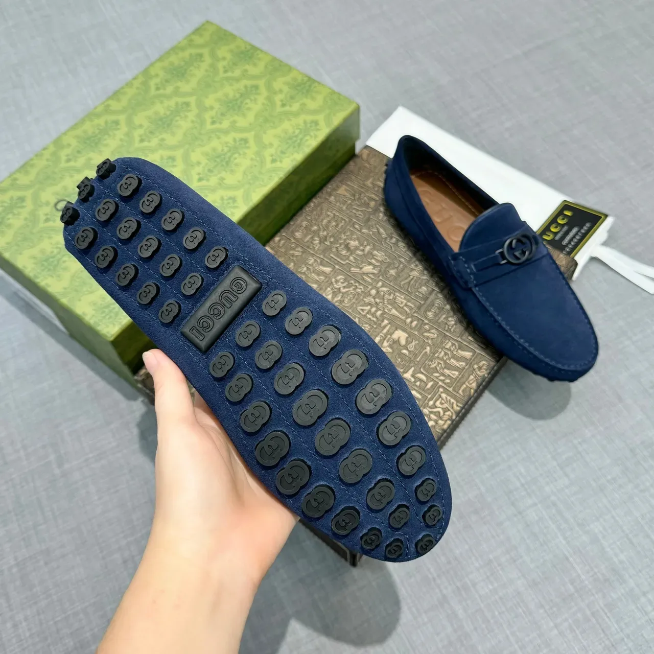 Gucci Horsebit 1955 Navy Suede Loafers 5