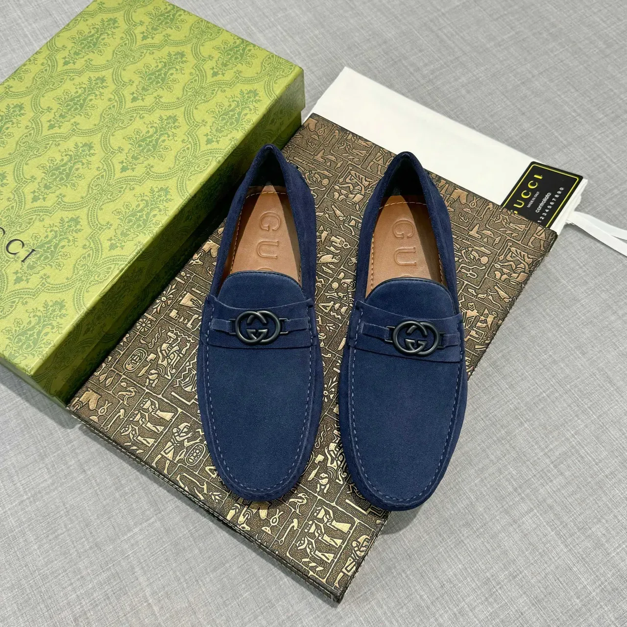 Gucci Horsebit 1955 Navy Suede Loafers 6