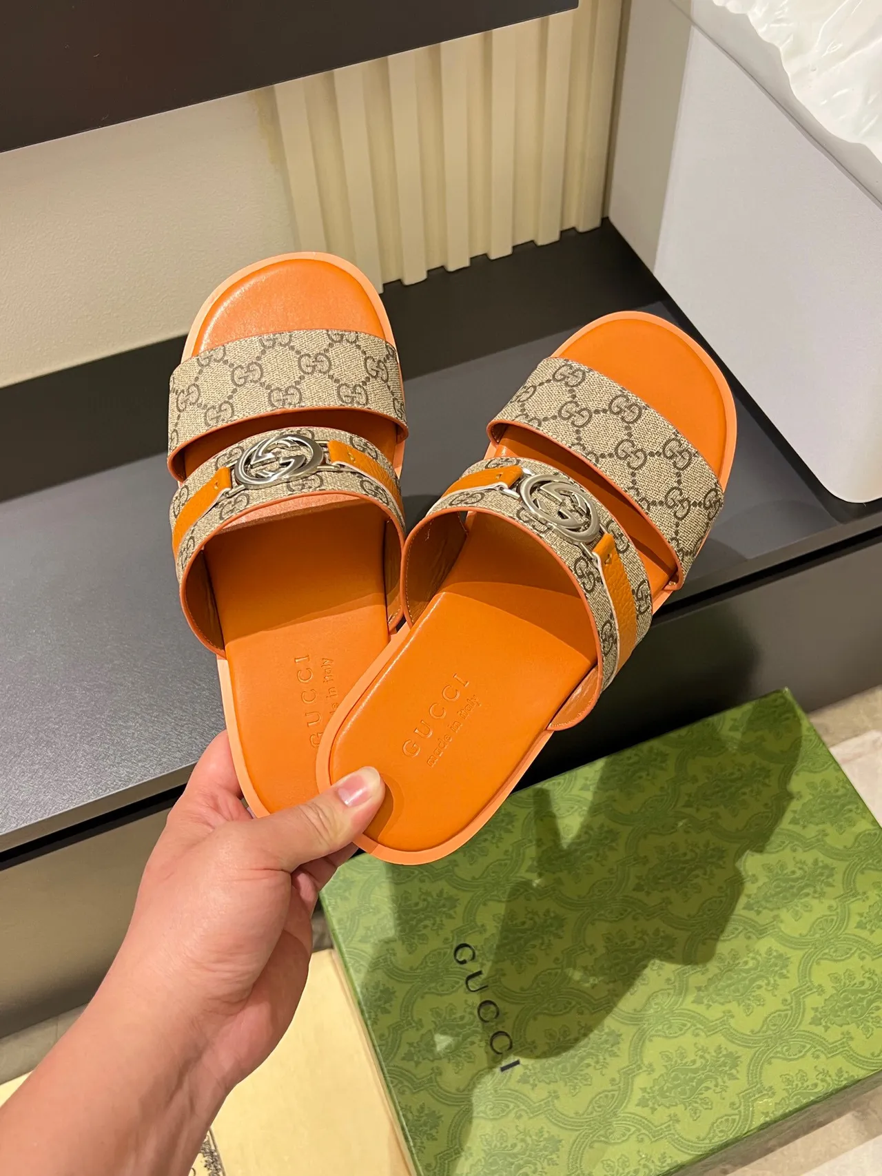 Gucci Horsebit 1955 Chaussons orange GG Monogram à double bride 6