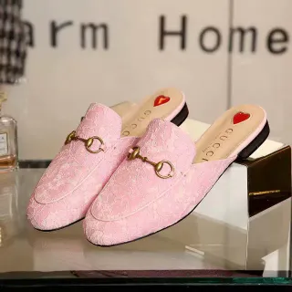 Gucci Horsebit 1955 Pink Lace-Textured Mule Loafers