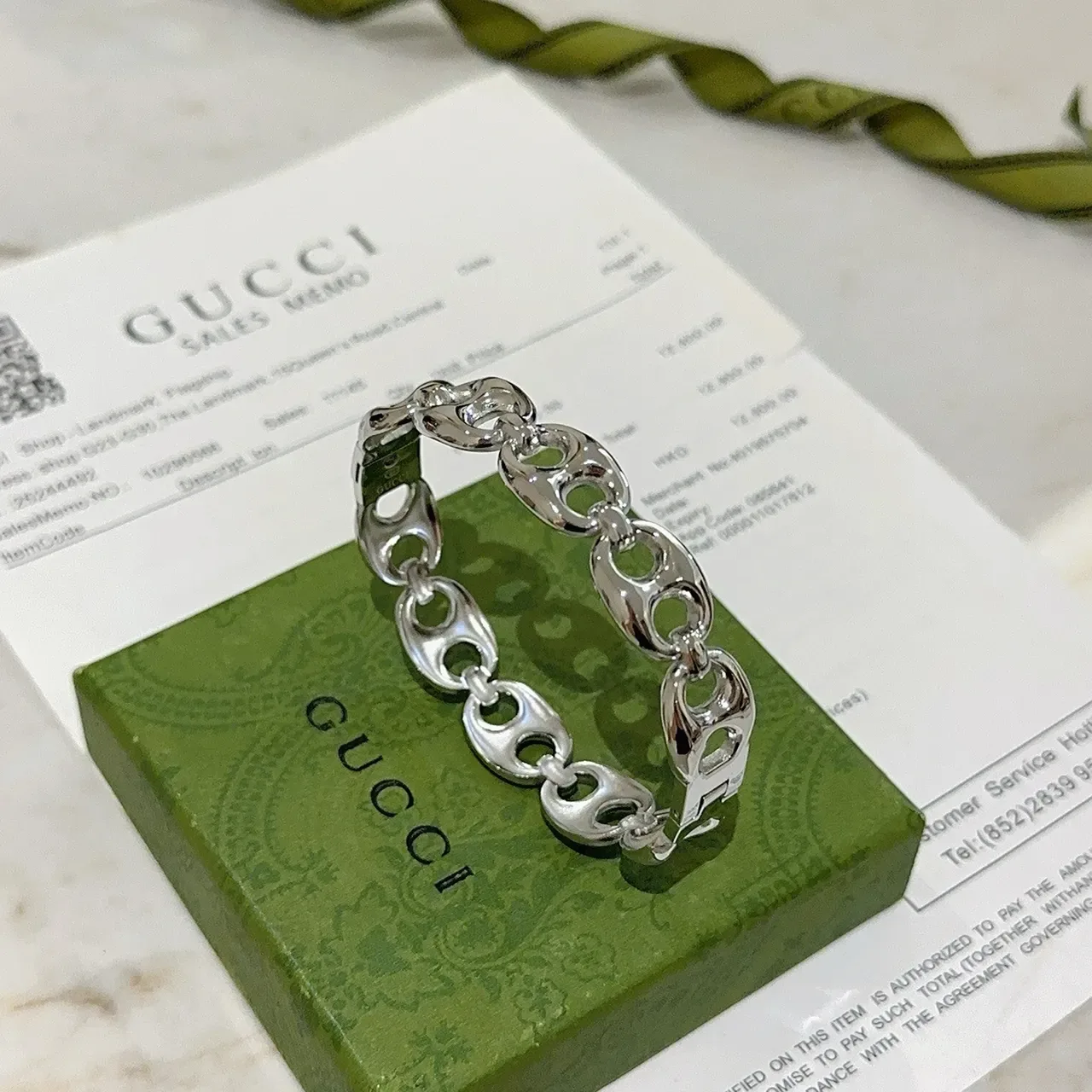 Gucci Horsebit 1955 Polished Silver Interlocking Oval Link Bracelet 3