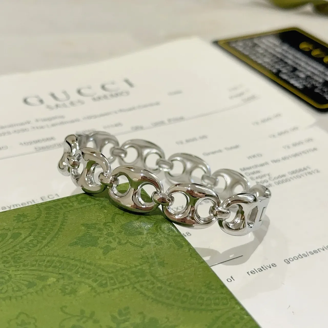 Gucci Horsebit 1955 Polished Silver Interlocking Oval Link Bracelet 6