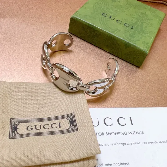 Gucci Horsebit 1955 Polished Silver-Tone Interlocking Oval-Link Bracelet 3