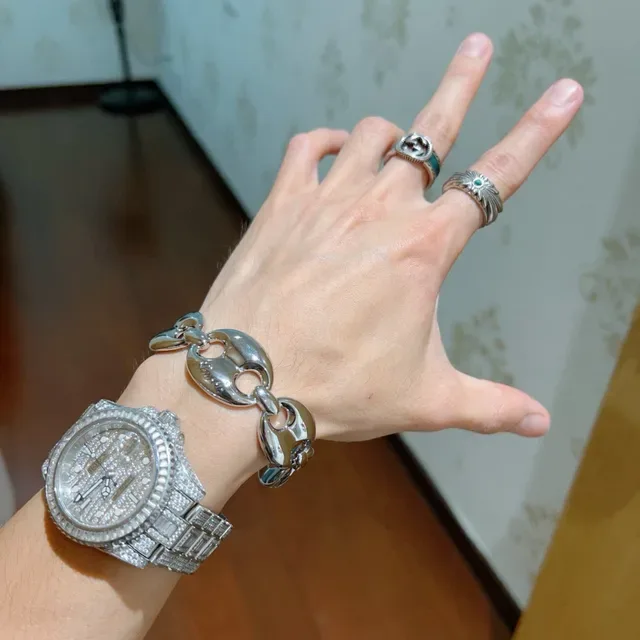 Gucci Horsebit 1955 Polished Silver-Tone Interlocking Oval-Link Bracelet 5