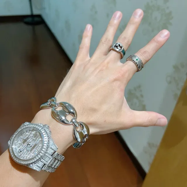 Gucci Horsebit 1955 Polished Silver-Tone Interlocking Oval-Link Bracelet 8