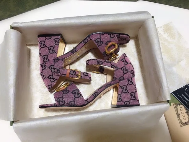 Gucci Horsebit 1955 Purple Black GG Monogram Canvas Gold-Tone Buckle Block Heel 2