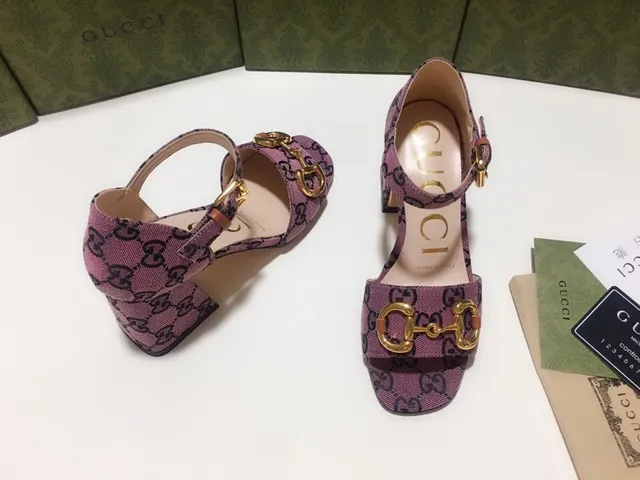 Gucci Horsebit 1955 Purple Black GG Monogram Canvas Gold-Tone Buckle Block Heel 4