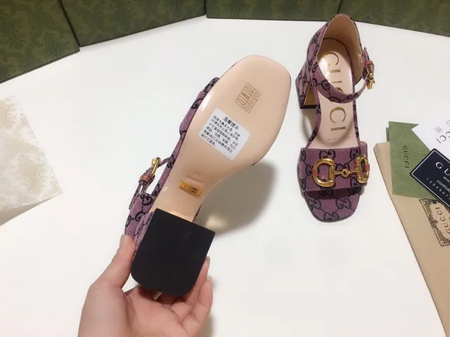 Gucci Horsebit 1955 Purple Black GG Monogram Canvas Gold-Tone Buckle Block Heel 6