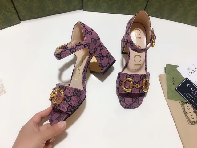 Gucci Horsebit 1955 Purple Black GG Monogram Canvas Gold-Tone Buckle Block Heel 9
