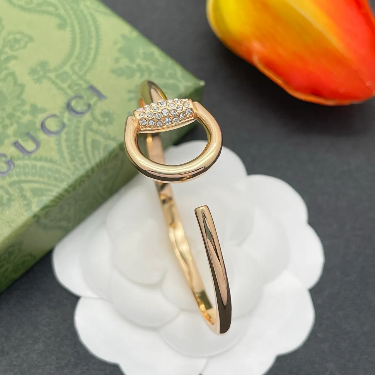 Gucci Horsebit 1955 Rose Gold-Tone Pavé Crystal Bracelet 6