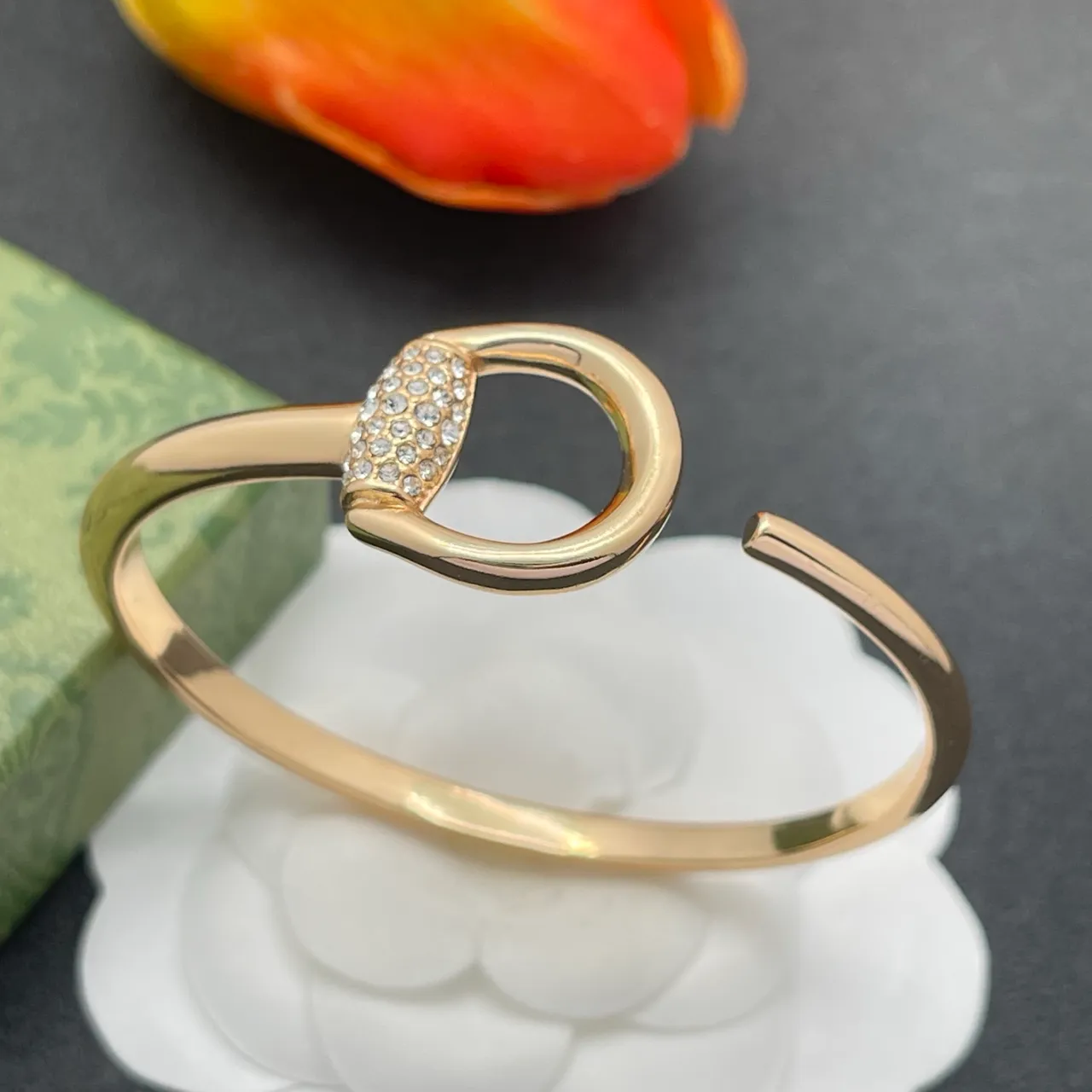 Gucci Horsebit 1955 Rose Gold-Tone Pavé Crystal Bracelet 7