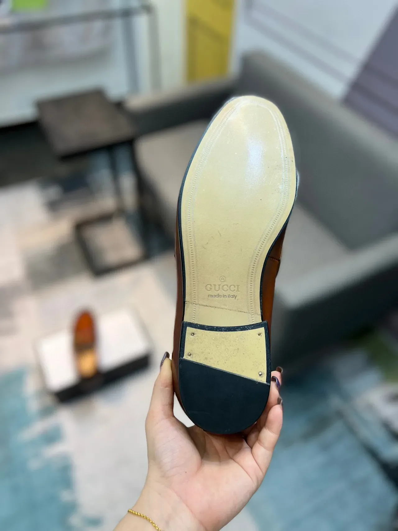 Gucci Horsebit 1955 Tan Leather Web Strap Loafer 9