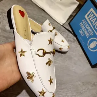 Gucci Horsebit 1955 White Leather Gold Bee Star Embroidered Loafer