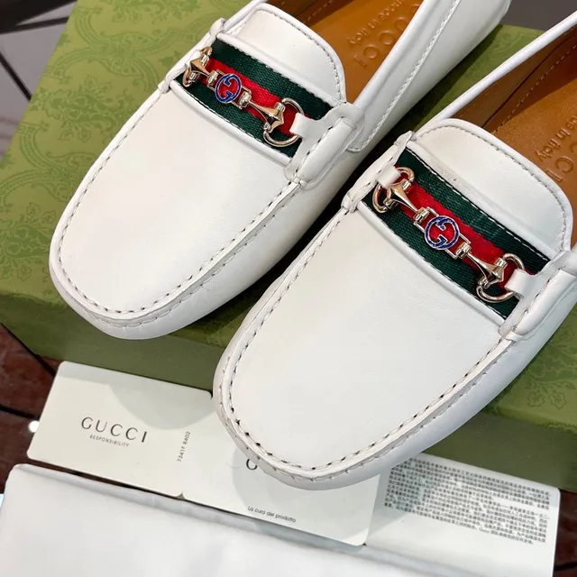 Gucci Horsebit 1955 White Leather Loafers 5
