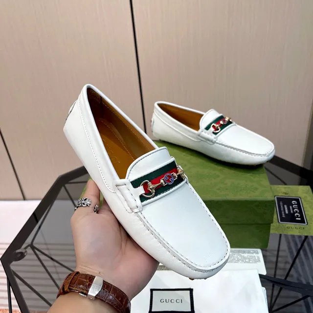 Gucci Horsebit 1955 White Leather Loafers 6