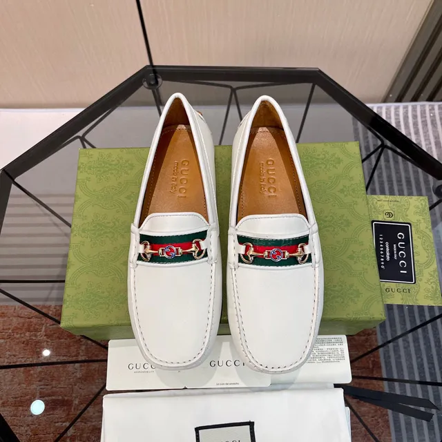 Gucci Horsebit 1955 White Leather Loafers 7