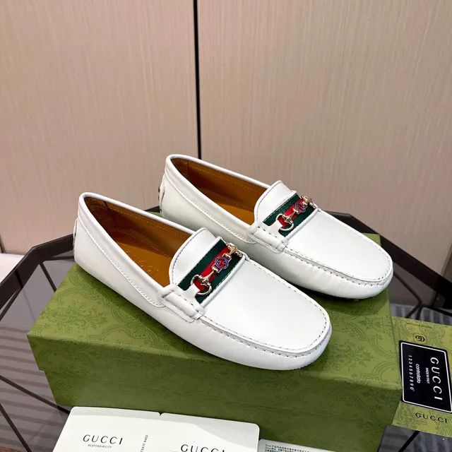Gucci Horsebit 1955 White Leather Loafers 9