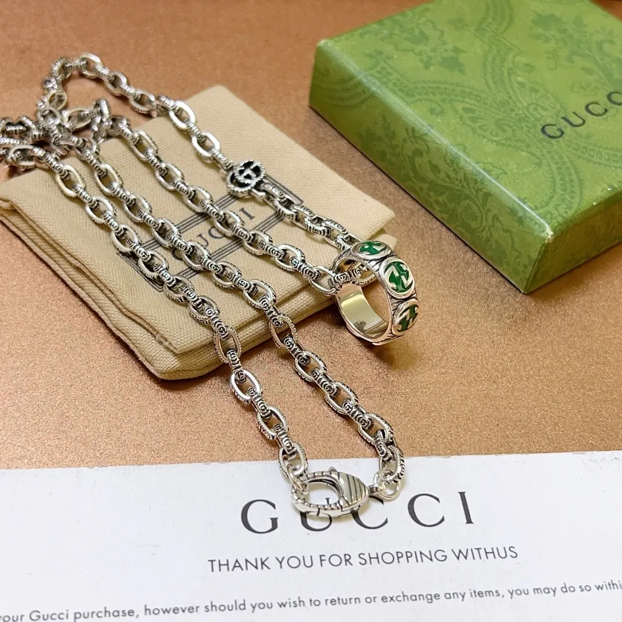 Gucci Icon Green Enamel Interlocking G Pendant Necklace 3