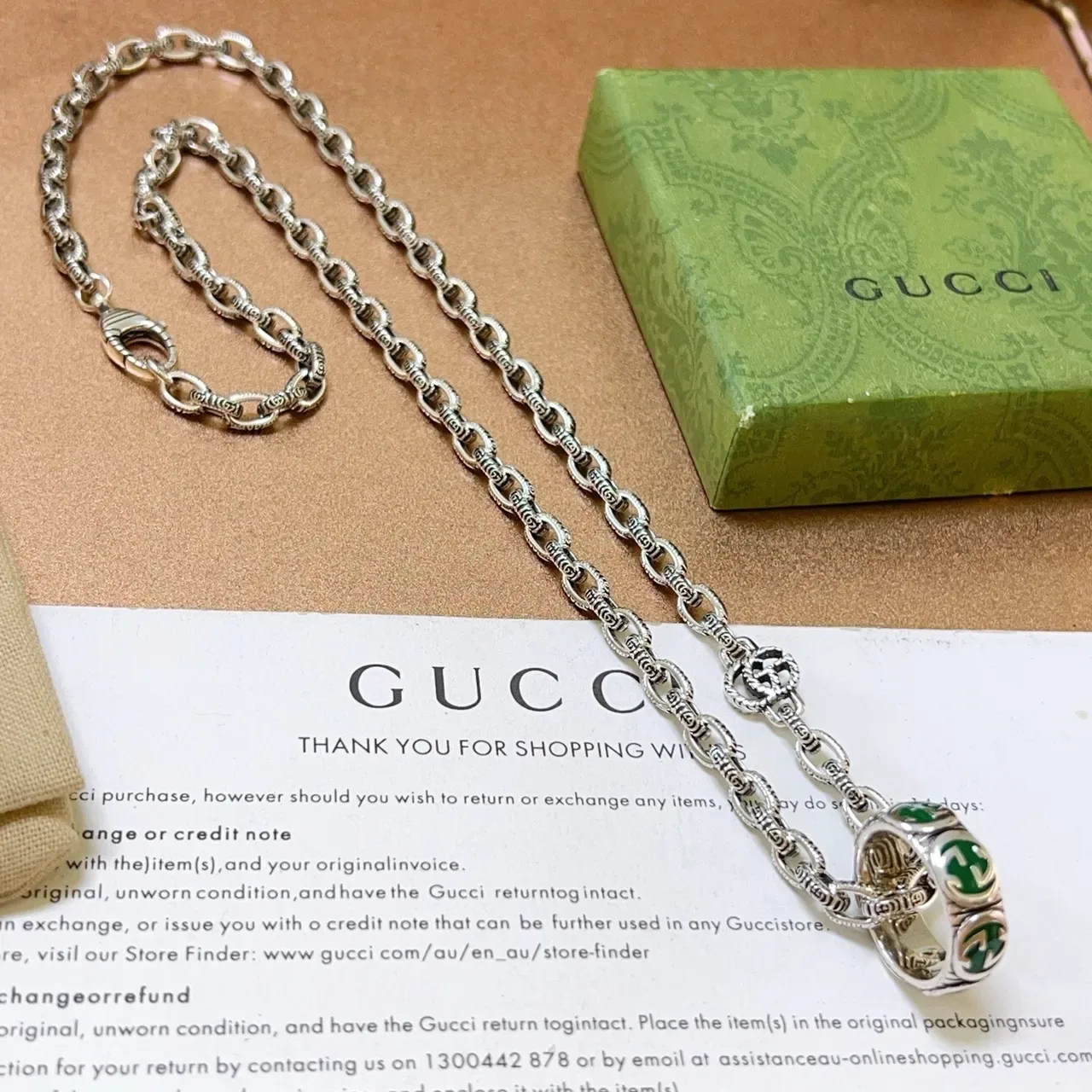 Gucci Icon Green Enamel Interlocking G Pendant Necklace 4
