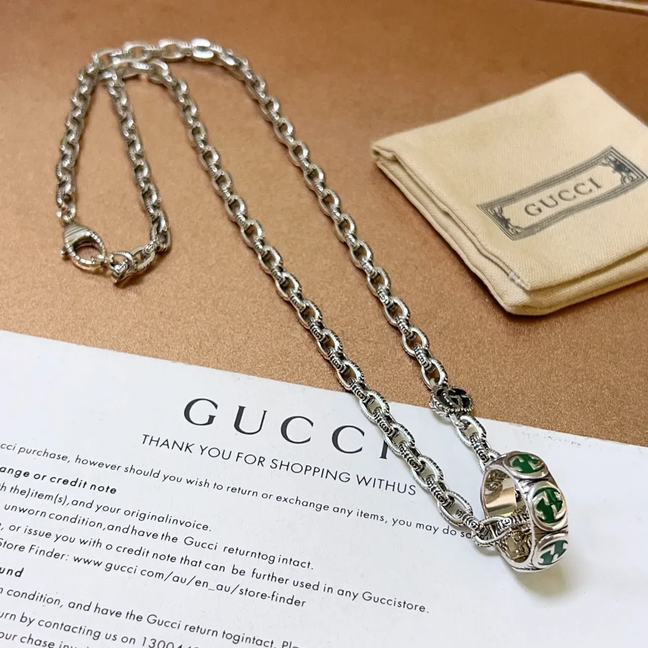 Gucci Icon Green Enamel Interlocking G Pendant Necklace 6