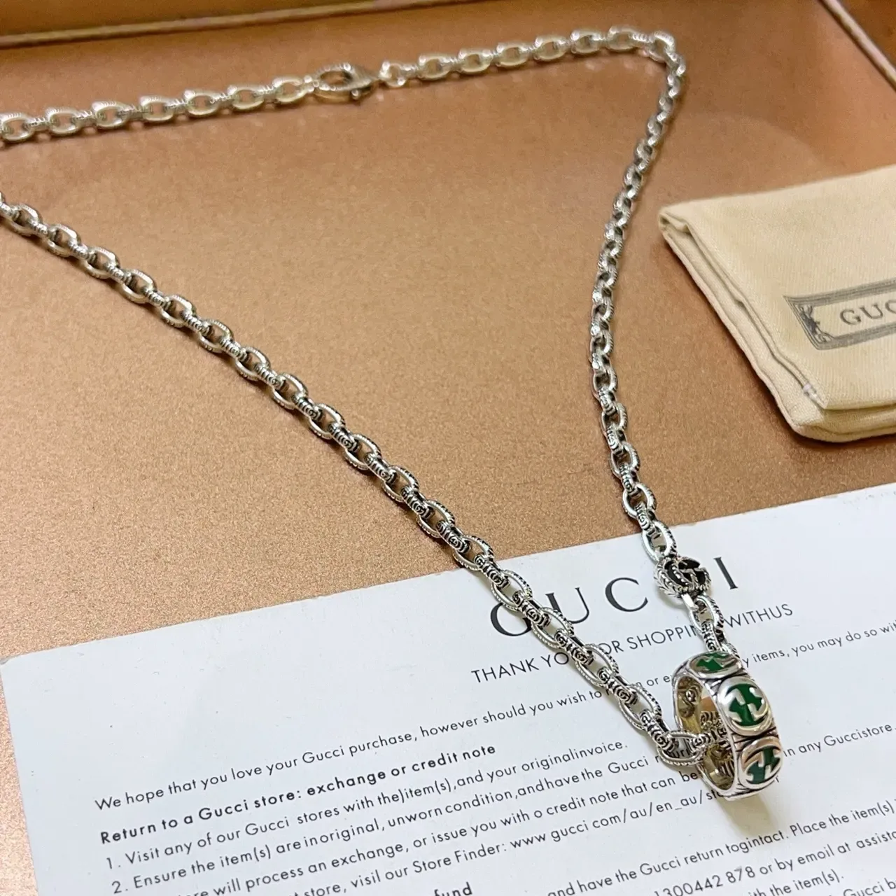 Gucci Icon Green Enamel Interlocking G Pendant Necklace 7