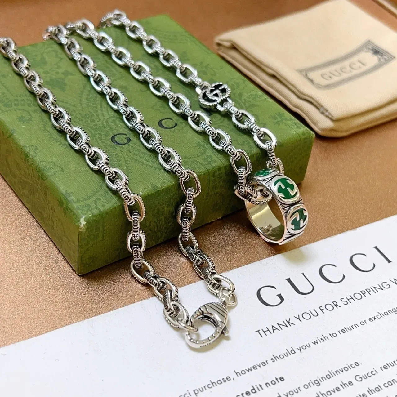 Gucci Icon Green Enamel Interlocking G Pendant Necklace 9