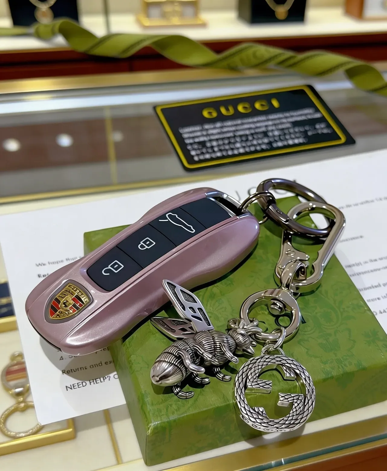 Gucci Interlocking G and Bee Keychain Silver Metal Logo Bracelet 2