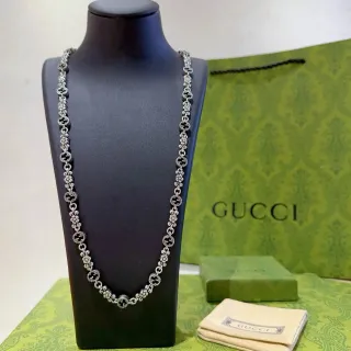 Gucci Interlocking G and Floral Motif Silver-Tone Necklace