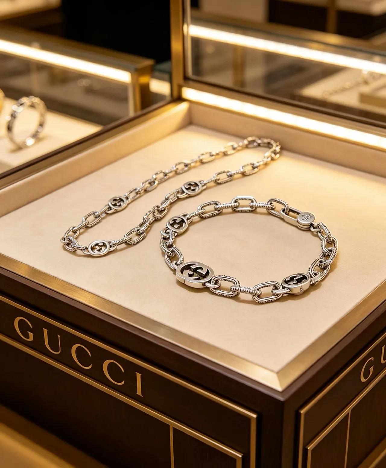 Gucci Interlocking G Silver Chunky Chain-Link GG Medallions Bracelet 6