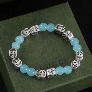 Gucci Interlocking GG pulsera de cuentas azul plata logo cuentas letra grabada pulsera