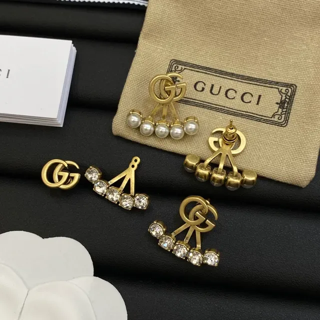 Gucci Interlocking GG Crystal Fan Earrings 2