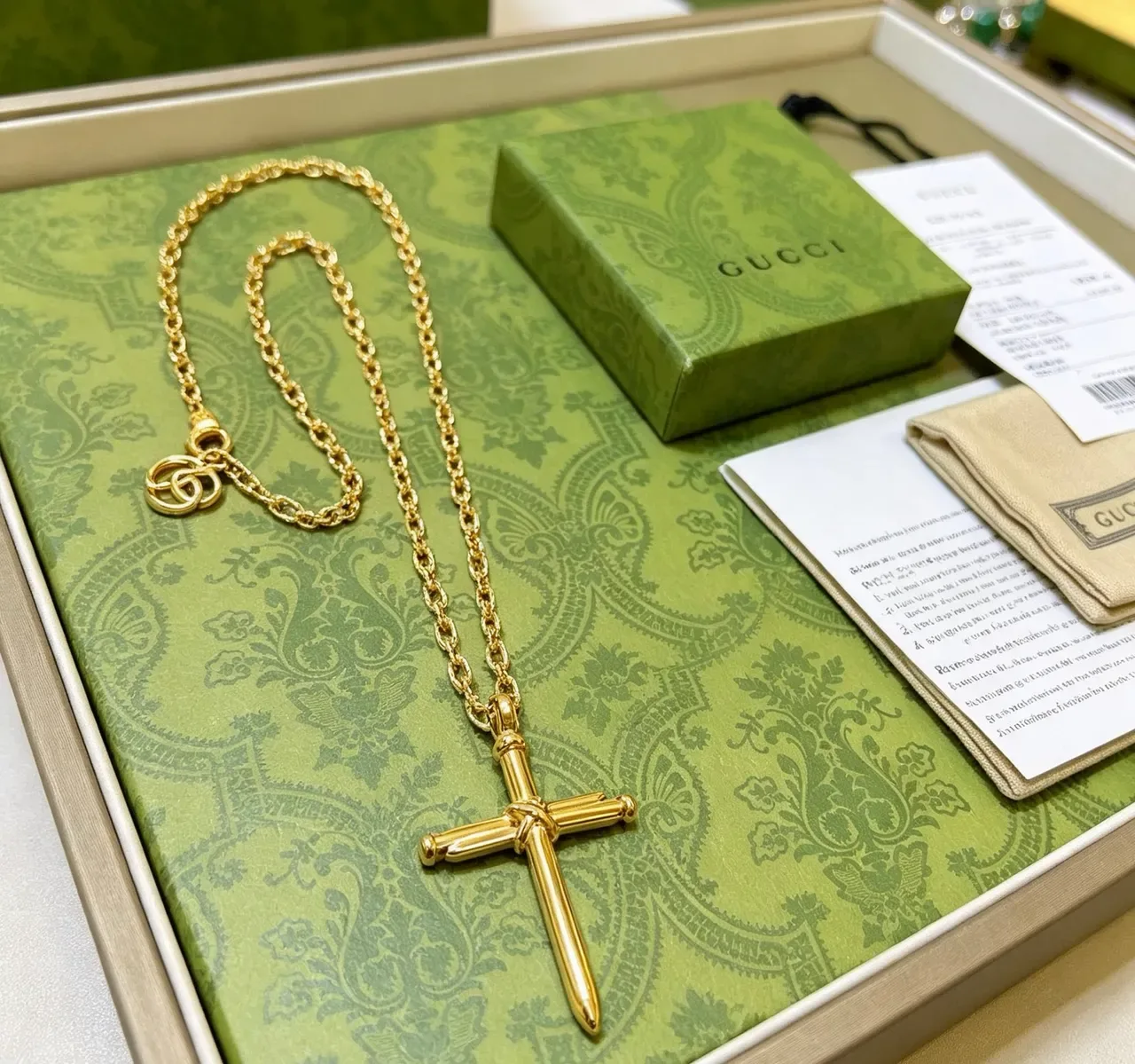 Gucci Knotted Sword Cross Gold-Tone Necklace 3