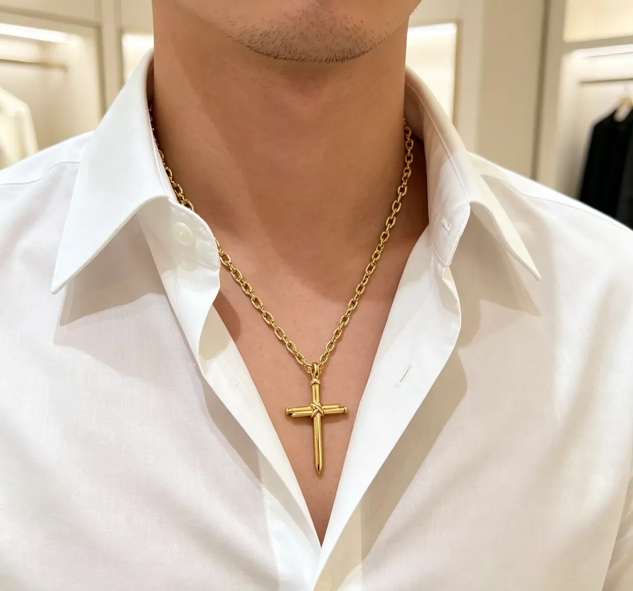 Gucci Knotted Sword Cross Gold-Tone Necklace 4