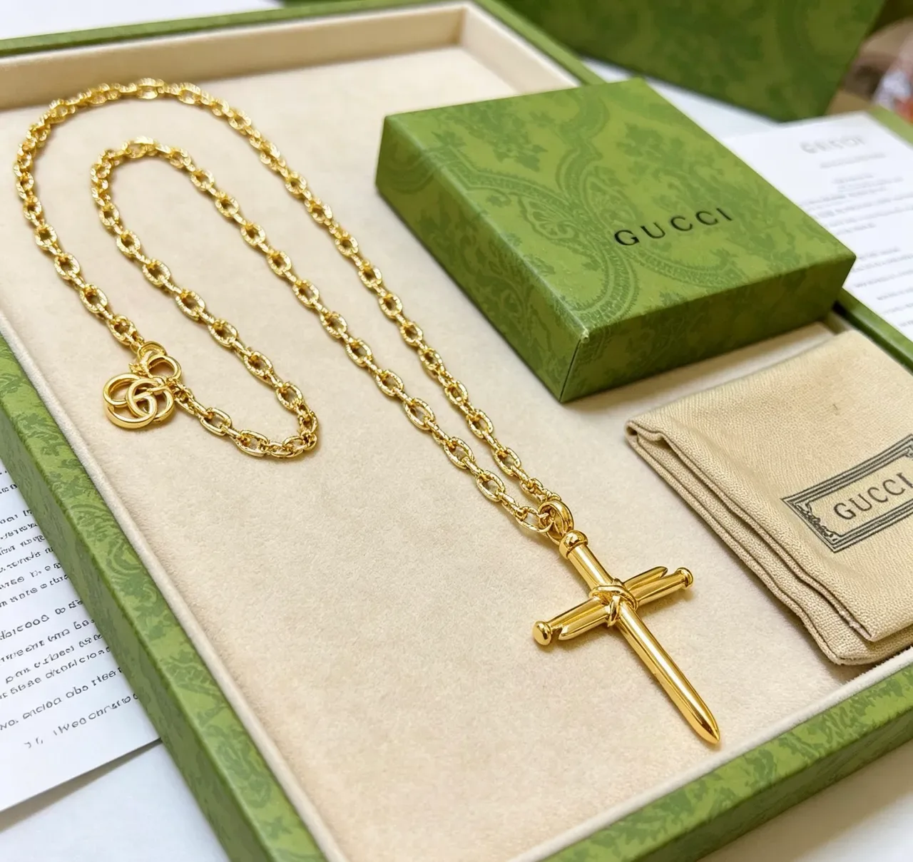 Gucci Knotted Sword Cross Gold-Tone Necklace 5
