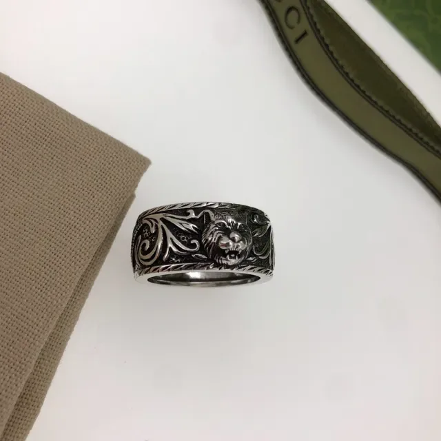 Gucci Lion Head Ornate Scrollwork خاتم فضي 4