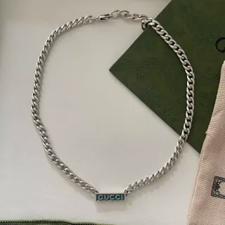 Gucci Logo Plaque Curb Chain Necklace