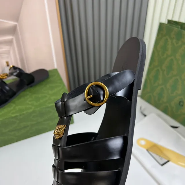 Gucci Medusa Gladiator Sandal Black Gold Multi-Strap Head Hardware Gladiator Sandals 4