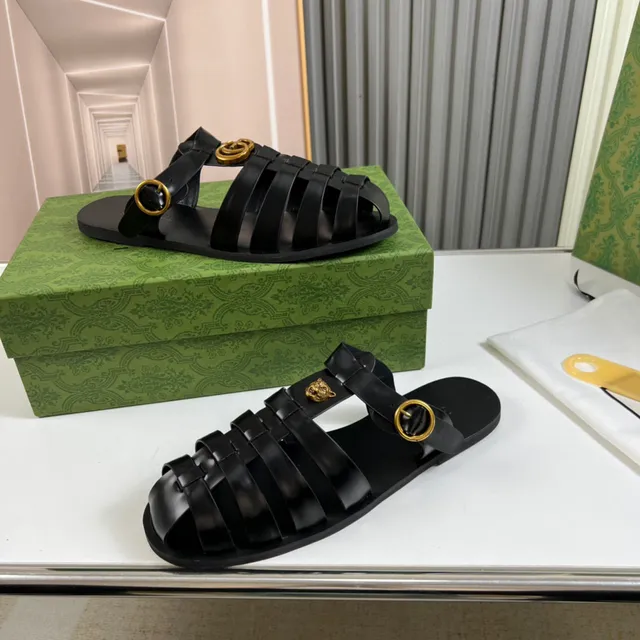 Gucci Medusa Gladiator Sandal Black Gold Multi-Strap Head Hardware Gladiator Sandals 7
