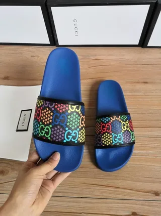 Gucci Multicolor GG Monogram Blue Slide Slippers 3