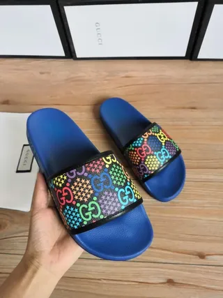 Gucci Multicolor GG Monogram Blue Slide Slippers 4