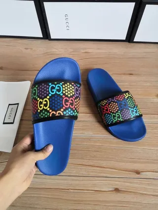 Gucci Multicolor GG Monogram Blue Slide Slippers 9