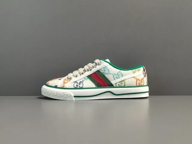 Gucci Multicolor White Jacquard GG-Print Upper Green-Red-Green Web Stripe Lifestyle Sneakers 1