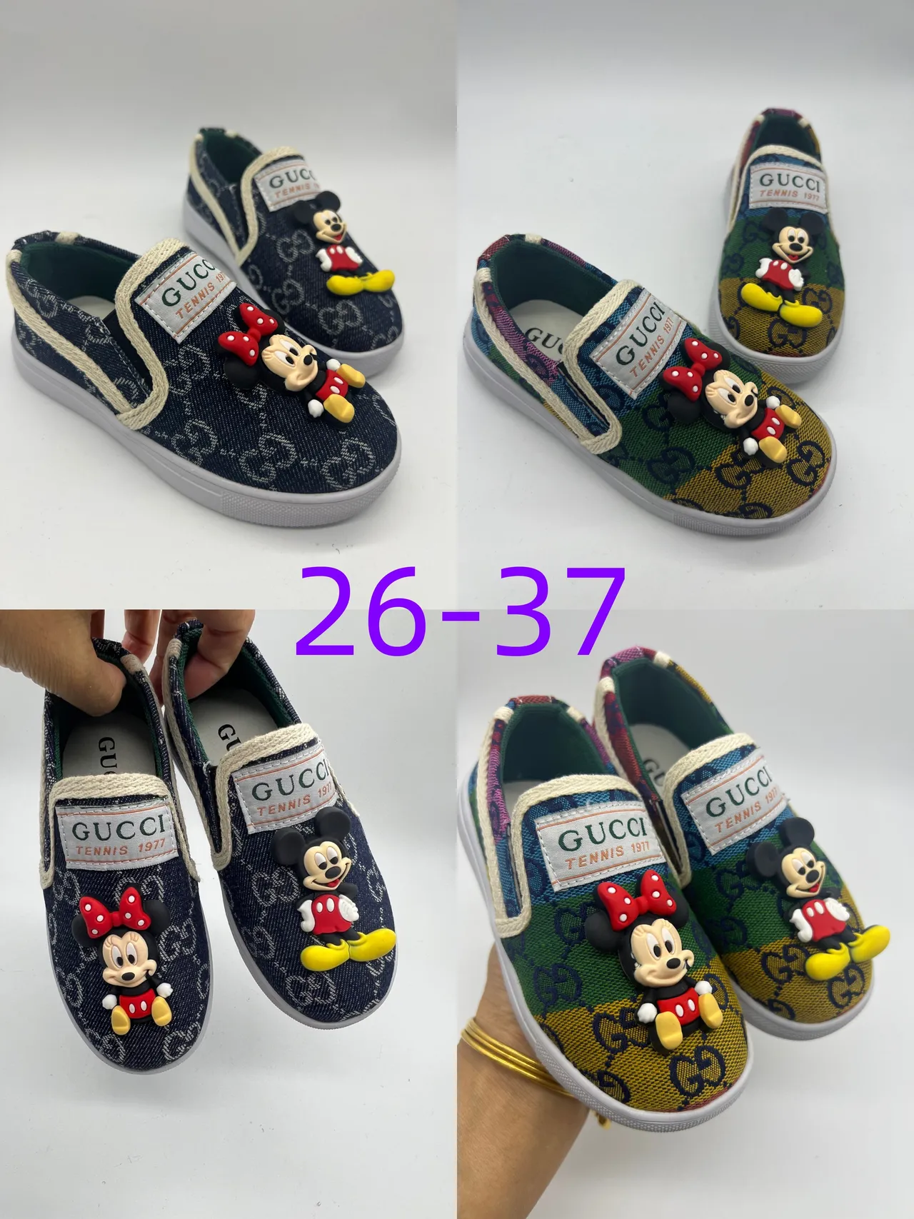 Gucci Navy Multicolor GG Monogram Jacquard Upper 3D Disney Character Appliqués Canvas Shoes 1