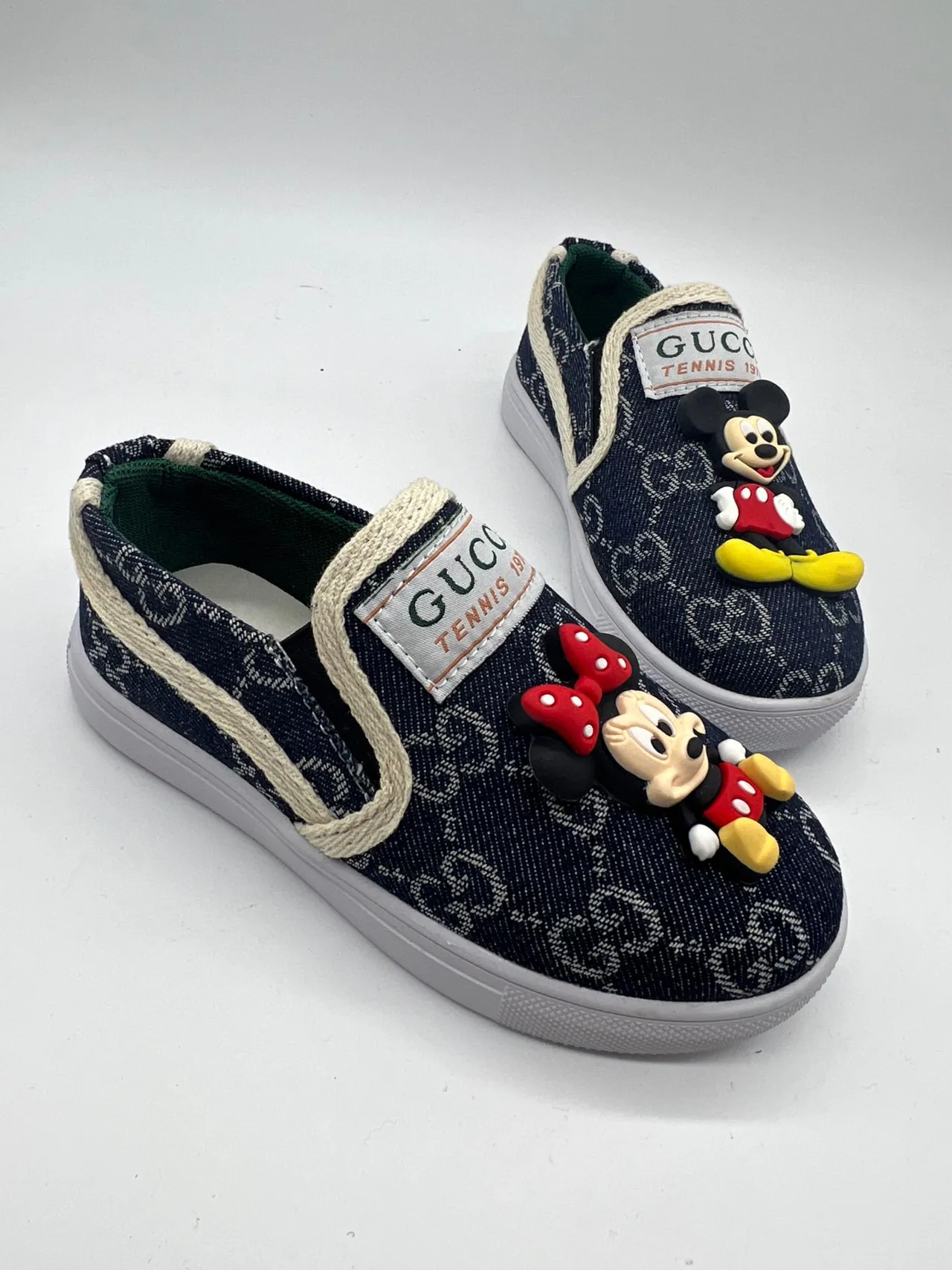 Gucci Navy Multicolor GG Monogram Jacquard Upper 3D Disney Character Appliqués Canvas Shoes 2